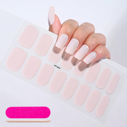 16Tips Semi-Cured Gel Nail Sticker Pure Color UV/LED Lamp Gel Nail