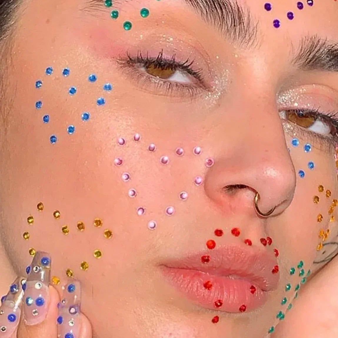 4mm Colorful Face Makeup Jewels Acrylic Temporary Tattoo Self Adhesive