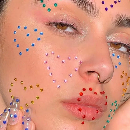 4mm Colorful Face Makeup Jewels Acrylic Temporary Tattoo Self Adhesive