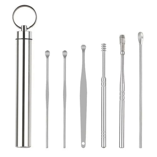 Stainless Steel Ear Wax Removal Tool 6 Piece Set Spiral Rotating Ear