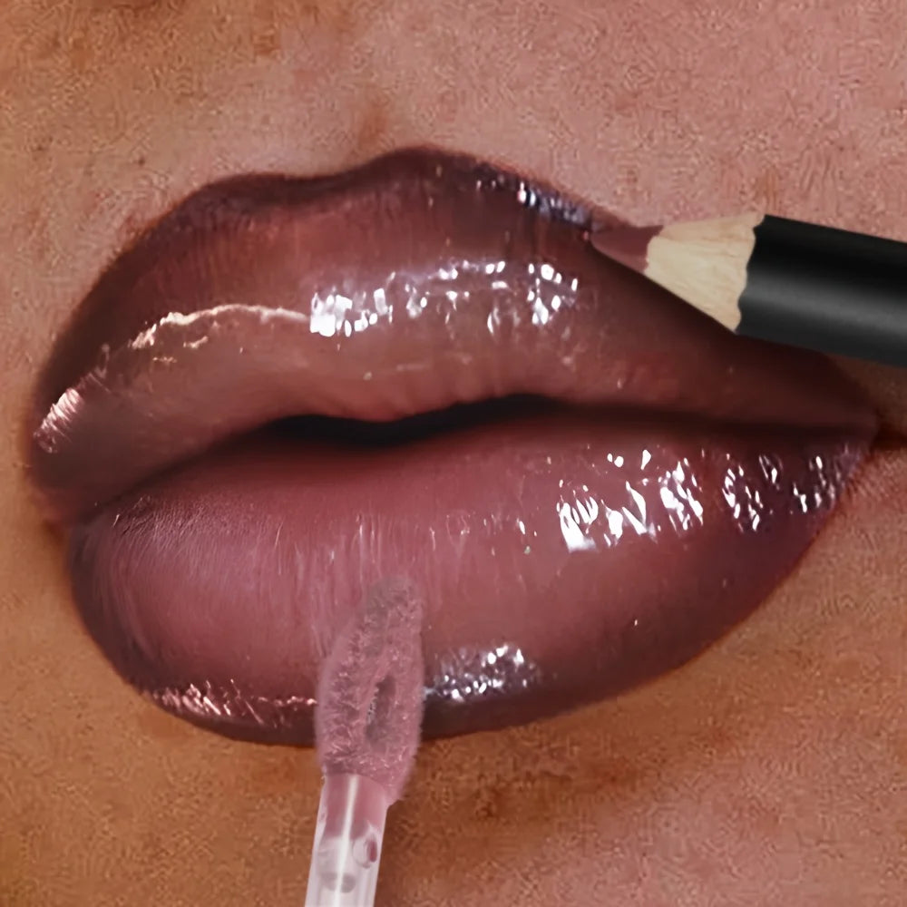 3PCS Glossy Lip Set, Shimmer Lip Gloss + Lip Oil + Lip Liner,
