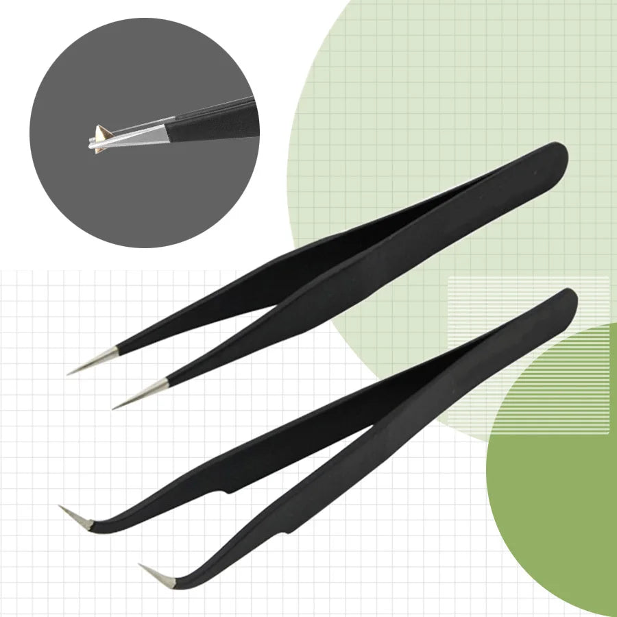 Anit-Static Tweezers, Precision Black DIY Tweezers for Nail Art and