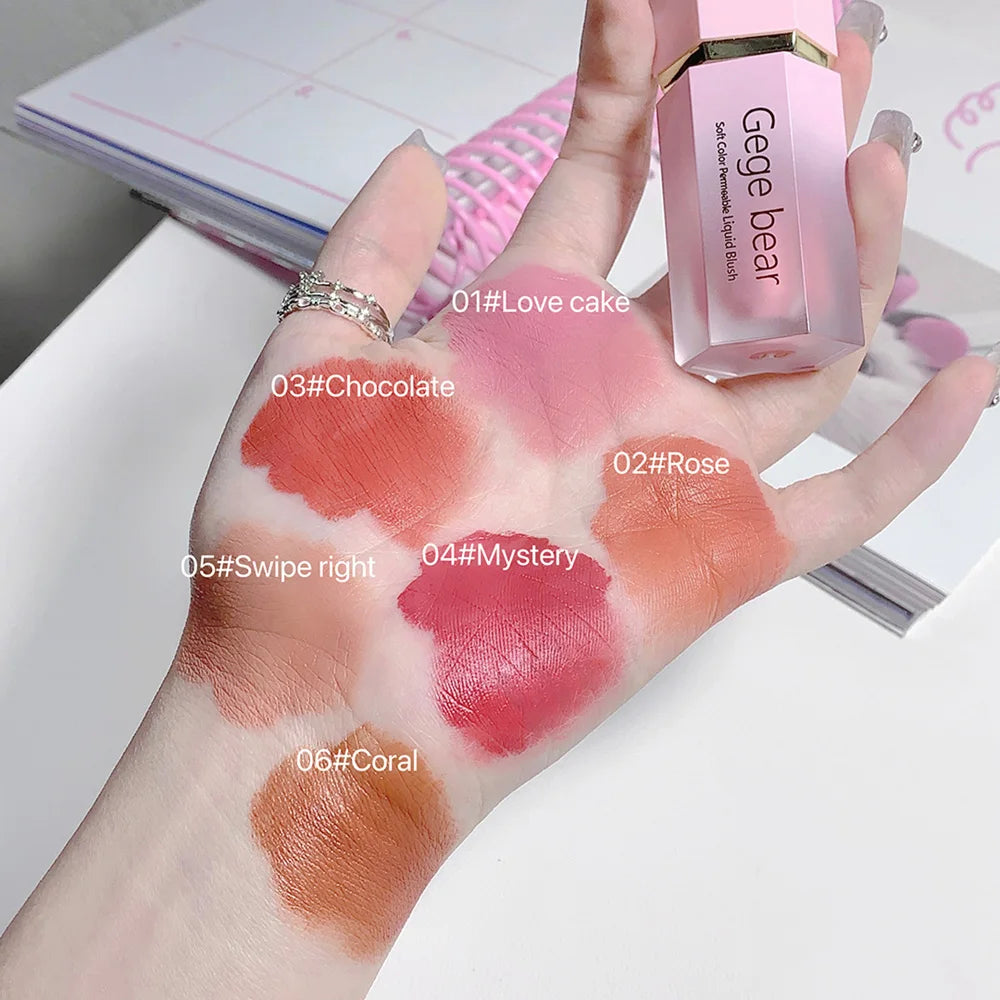 Gege Bear Liquid Blush Cream 6 Colors Smooth Velvet Matte Pink Blusher