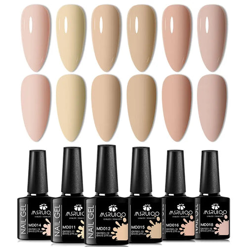 6pc All-season Gel Nail Polish Set Nude Pink Red Glitter Semi