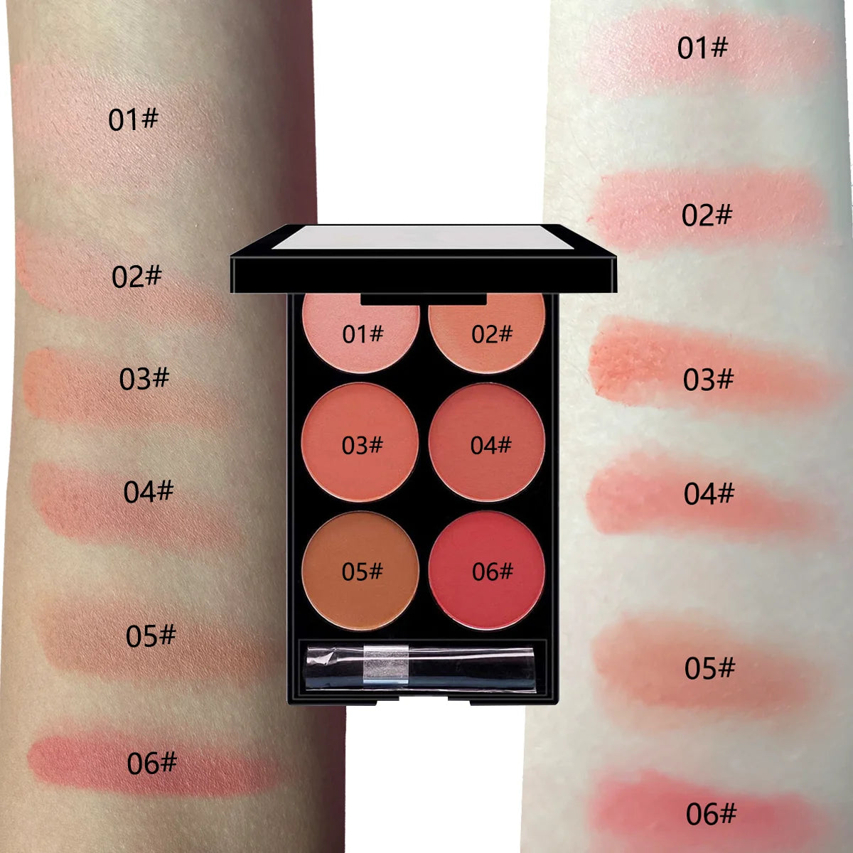 6-color blush and contouring all-in-one palette, pearlescent matte