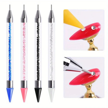 2Pcs set of manicure double-ended diamond pens with crayons stainless