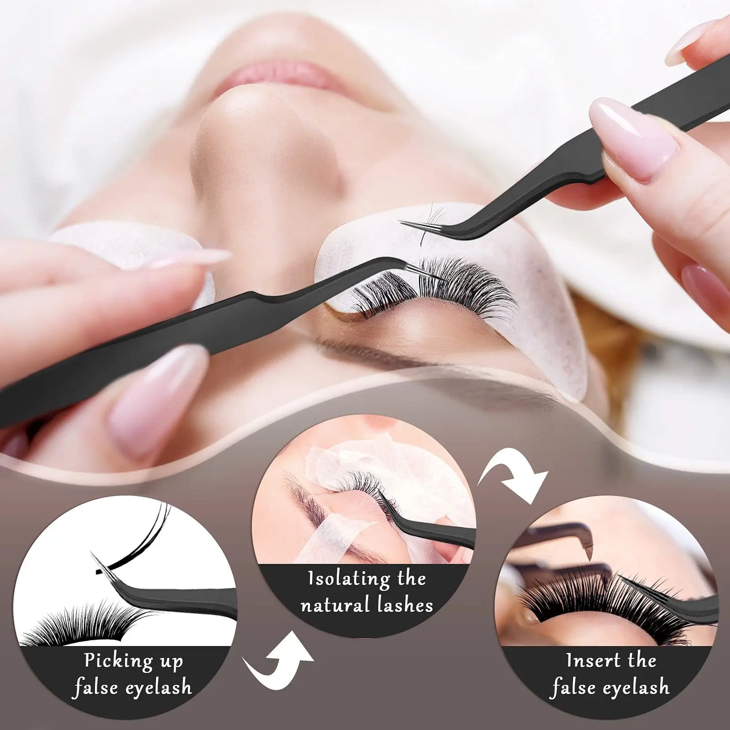 1/9Pcs Curved Tip Eyelash Extension Tweezers, Stainless Steel Curved