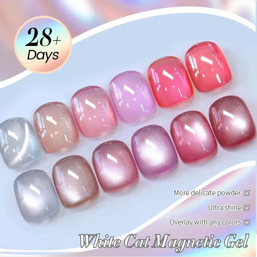 1-9pcs TC Flow Light White Cat Eye Gel Nail Polish Ultra Shine Soak