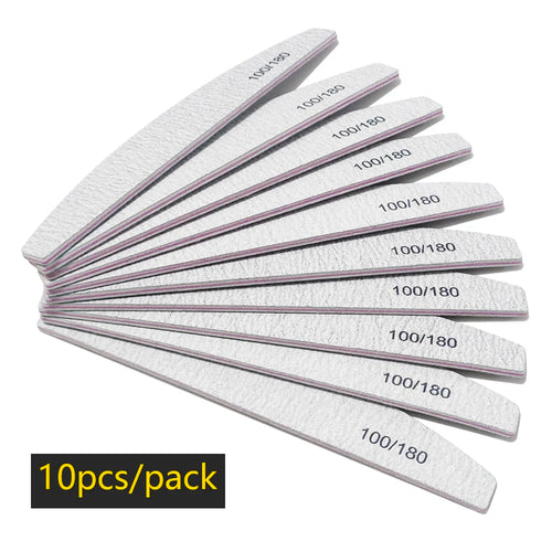 Lurayee Nail File Buffer 100/180 Grit Half Moon Double Side Sandpaper