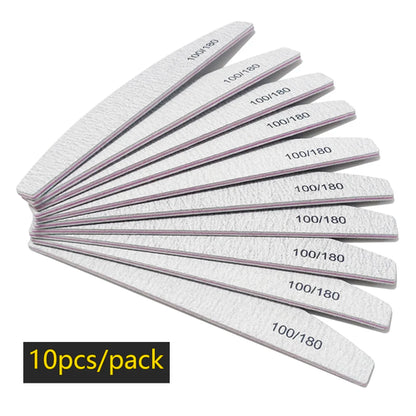 Lurayee Nail File Buffer 100/180 Grit Half Moon Double Side Sandpaper