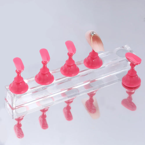 5pcs/Set Magnetic Nail Holder False Nail Tip Practice Stand Crystal