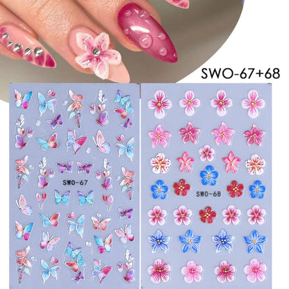 2pcs Sweet Element Nail Art Stickers Simple Flower Heart Cherry