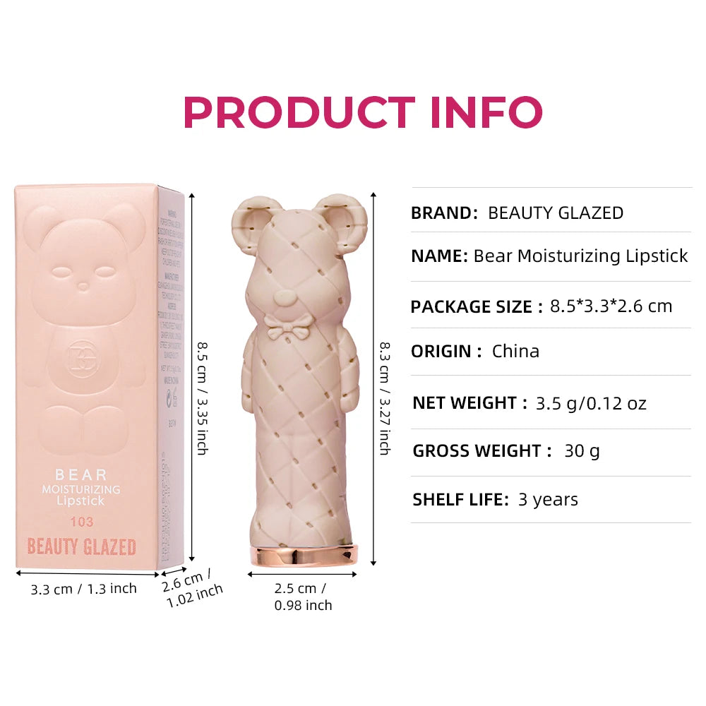 Beauty Glazed Bear Moisturizing Lipstick,Colored Lip Balm,Nourishing