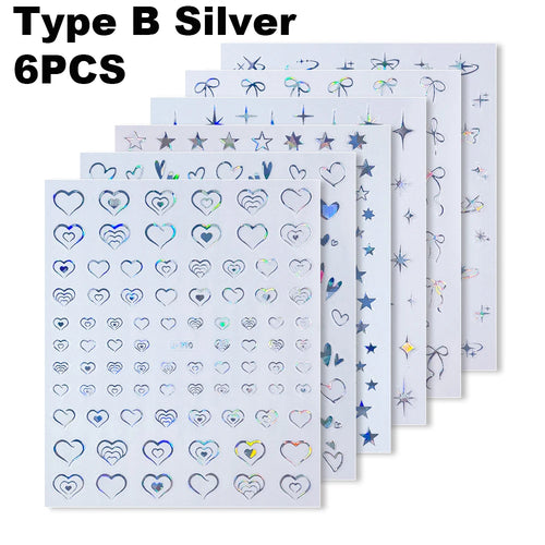 6/30Pcs Nail Stickers 3D Laser Gold Retro French Line Flower Art