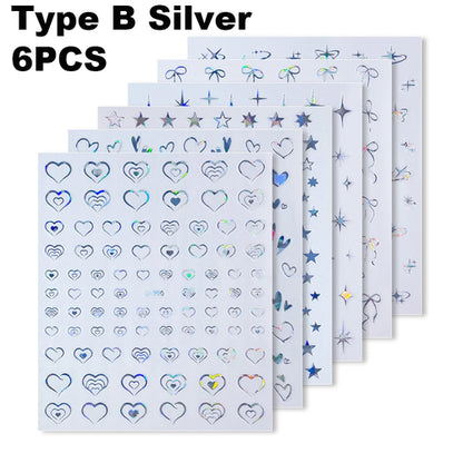 6/30Pcs Nail Stickers 3D Laser Gold Retro French Line Flower Art