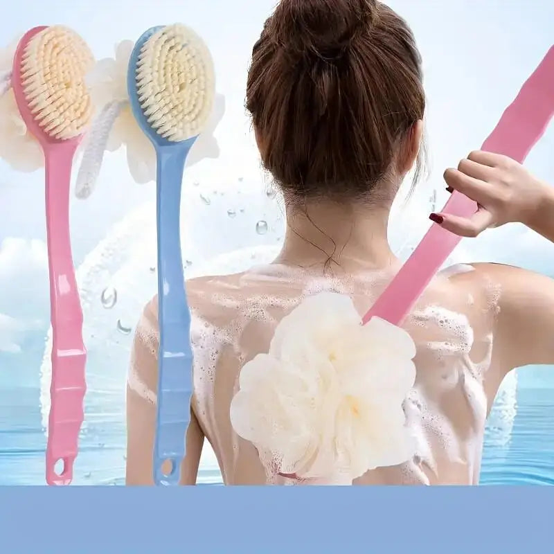 Soft Loofah And Bristles Bath Body Brush For Women And Men - Curved