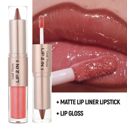 2IN1 Tapered Gradient Lipliner Pen Nude Brown Mirror Glass Lip Gloss