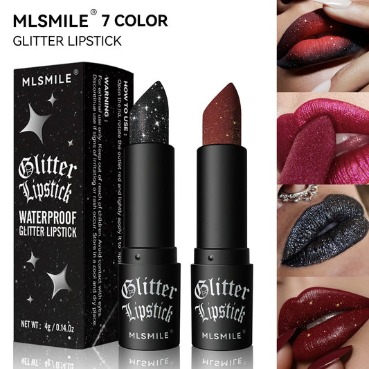 7Colors Glitter Lipstick Waterproof Long Lasting Diamond Pearlescent