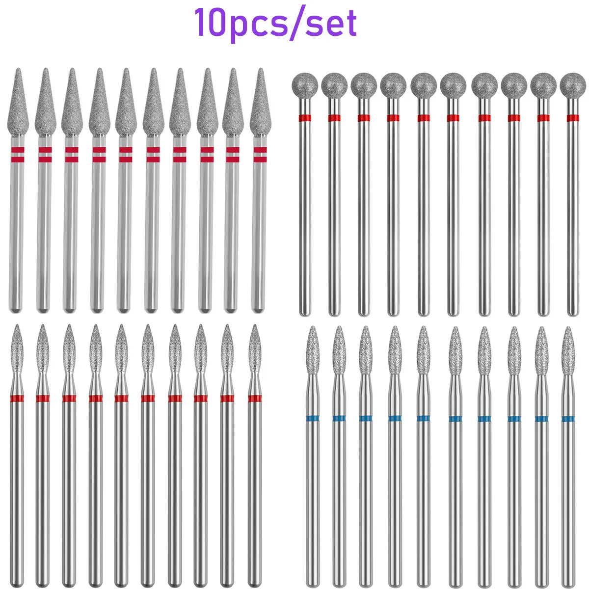 10PCS Diamond Nail Drill Bit Set Electric Milling Cutters For Manicure