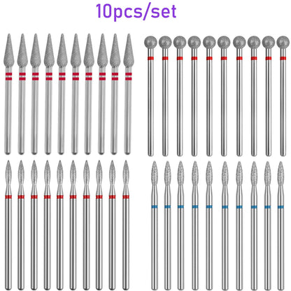 10PCS Diamond Nail Drill Bit Set Electric Milling Cutters For Manicure