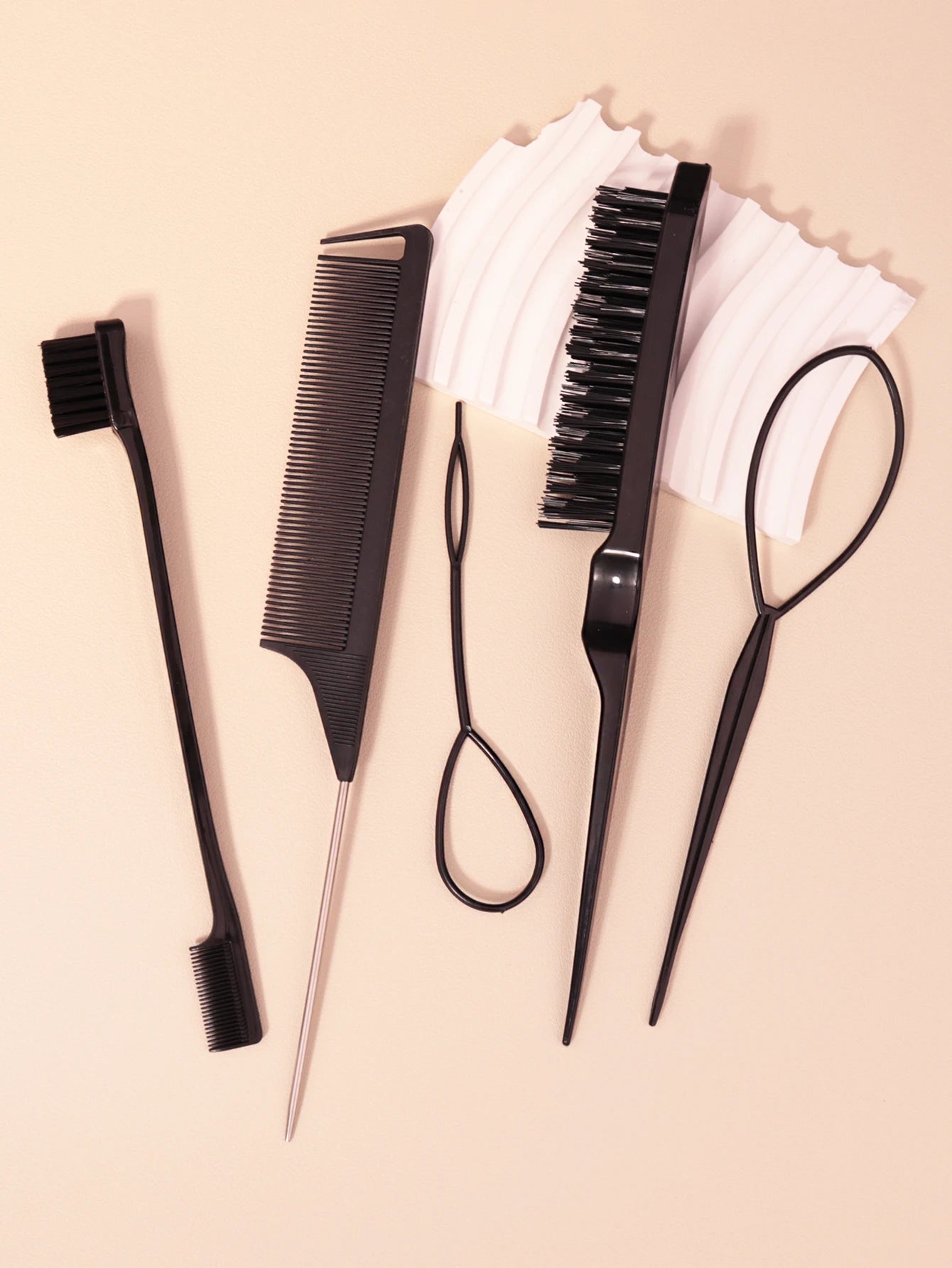Hair brush and braid set, 5pcs/set, tear comb brush, edge brush, braid