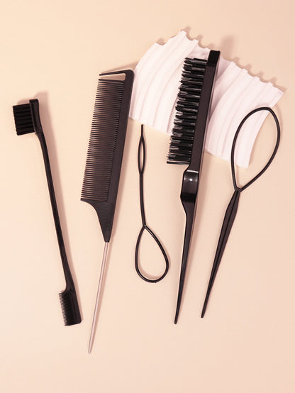 Hair brush and braid set, 5pcs/set, tear comb brush, edge brush, braid