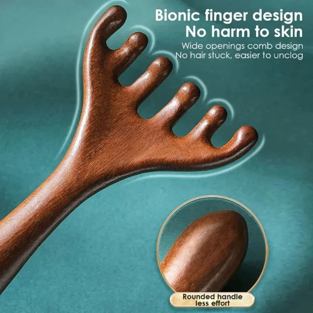 6-Claw Head Massager Wooden Meridian Massage Comb Body Gua Sha Tool