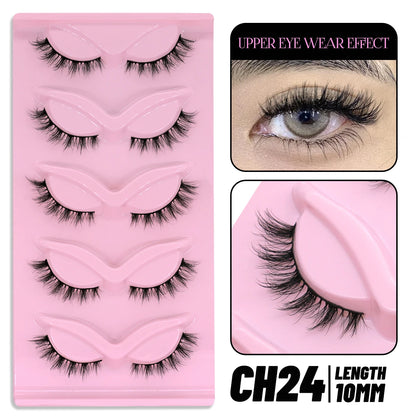 GROINNEYA 5 pairs Cat Eye Lashes Faux Mink Eyelashes Clear Band Lashes Natural Look Wispy Mink Eyelashes Full Strip Lashes