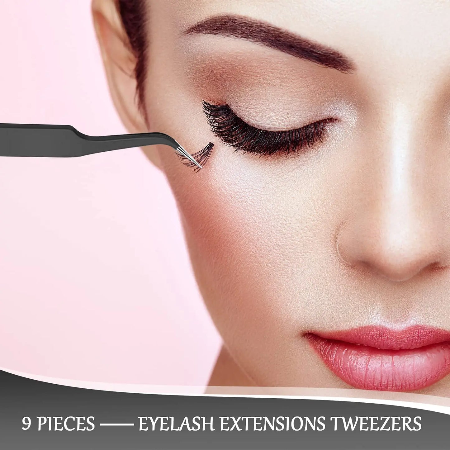 1/9Pcs Curved Tip Eyelash Extension Tweezers, Stainless Steel Curved