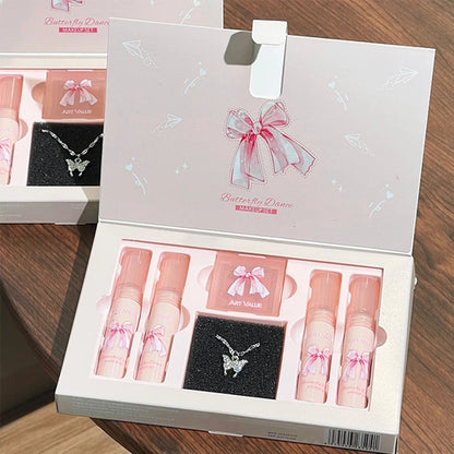 Art Value Butterfly Dance Color Box Four Lip Glaze Blush Set Necklace