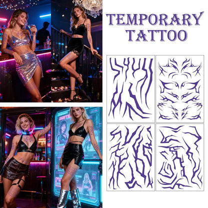 4PCS KPop Temporary Tattoo Set Purple Colorful Patters Bithday Party