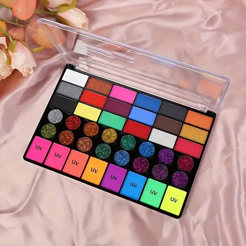 42 Colors Water Soluble Face Body Painting Set UV Neon Glitter Face