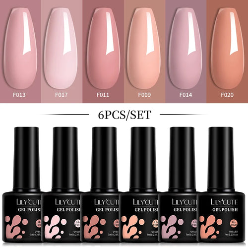 LILYCUTE 6Pcs/Set 7ML Gel DIY Nail Polish Bright Pink Semi Permanent