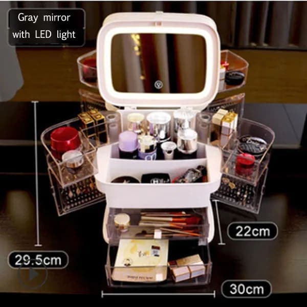 Led Makeup Mirror With Light Cosmetic Storage Box