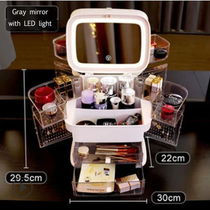 Led Makeup Mirror With Light Cosmetic Storage Box