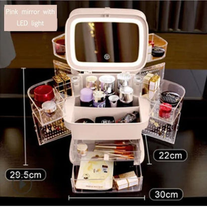 Led Makeup Mirror With Light Cosmetic Storage Box