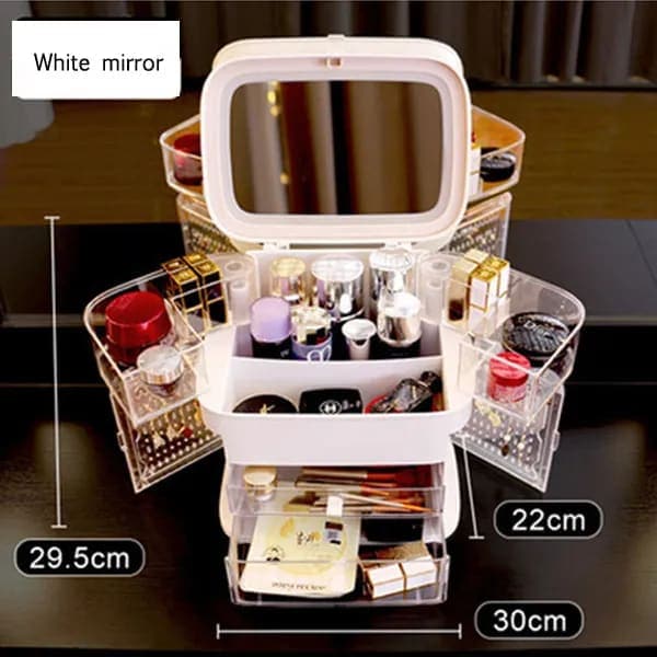 Led Makeup Mirror With Light Cosmetic Storage Box