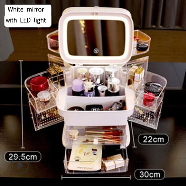 Led Makeup Mirror With Light Cosmetic Storage Box